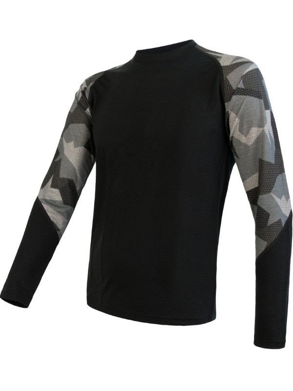 MERINO IMPRESS SENSOR - pánské triko, dlouhý rukáv, ČERNÁ/CAMO