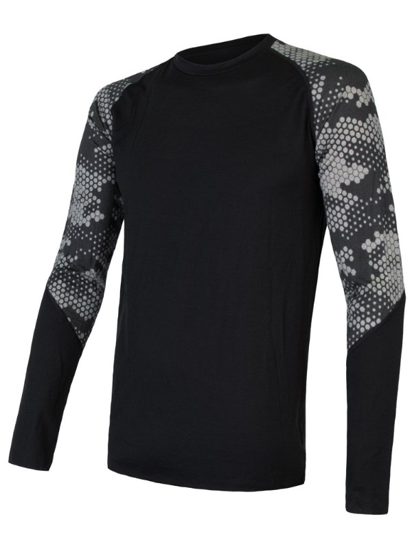 MERINO IMPRESS SENSOR - pánské triko, dlouhý rukáv, ČERNÁ/HONEYCOMP