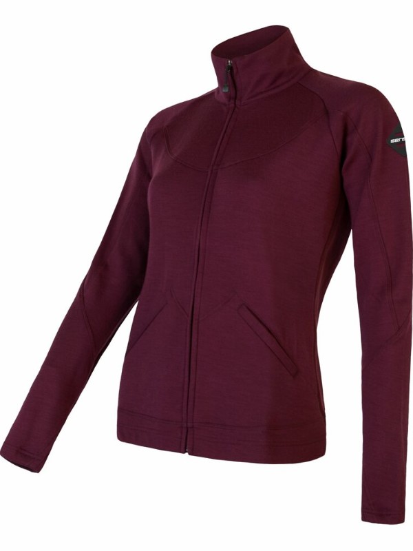MERINO SENSOR UPPER - dámská mikina, celozip, lilla