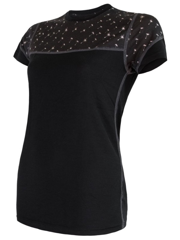 MERINO IMPRESS SENSOR - dámské triko, krátký rukáv, ČERNÁ/PATTERN