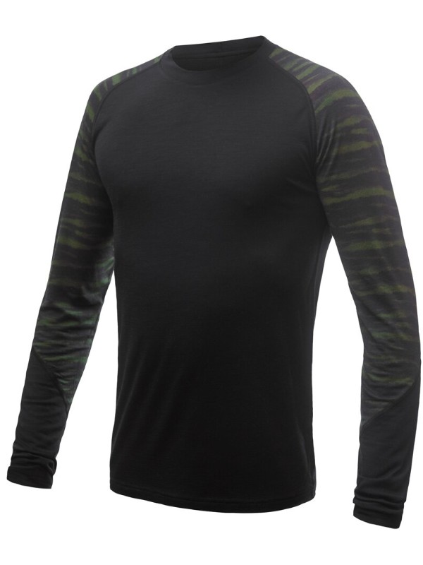 MERINO IMPRESS SENSOR - pánské triko, dlouhý rukáv, ČERNÁ/BATIK