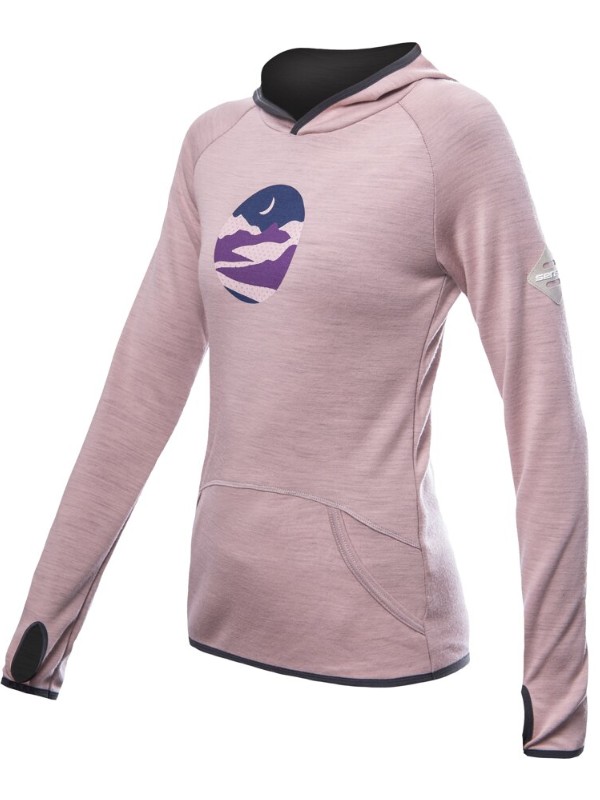 MERINO SENSOR UPPER TRIGLAV - dámská mikina klokanka, kapuce, dusty pink