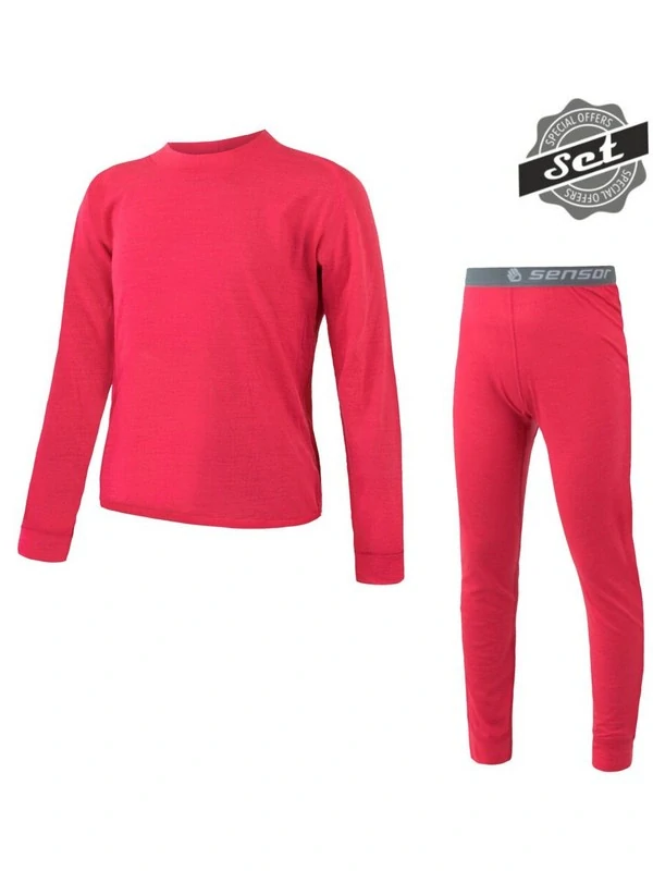 MERINO AIR SENSOR dětský/juniorský set trička s dlouhým rukávem a spodků, magenta