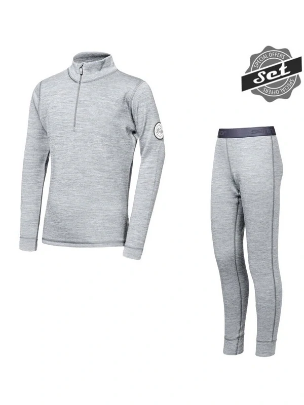 MERINO BOLD SENSOR dětský/juniorský set trička s dlouhým rukávem a spodků, cool gray