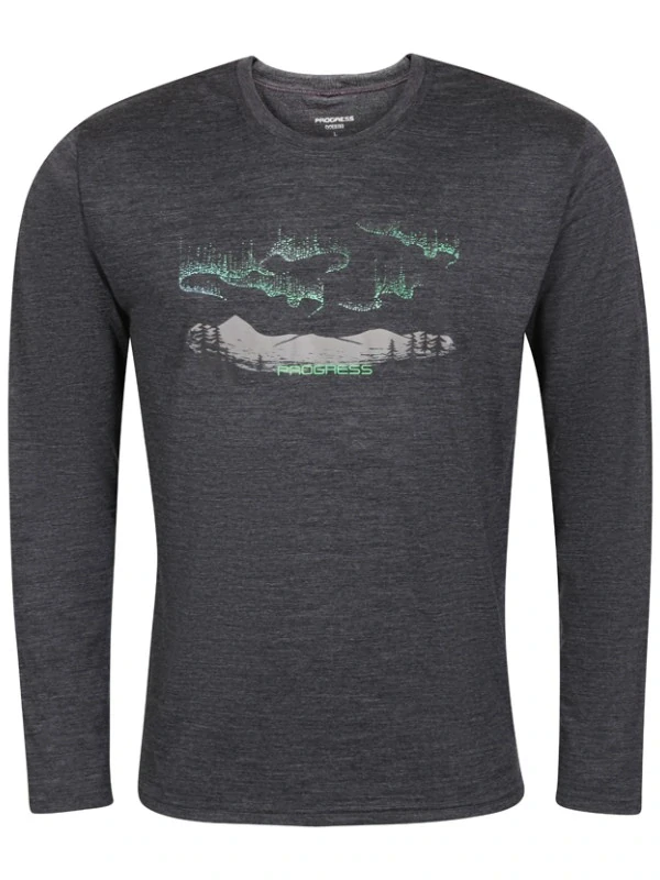 LOKI AURA BOREALIS pánské merino tričko s dlouhým rukávem, šedý melír