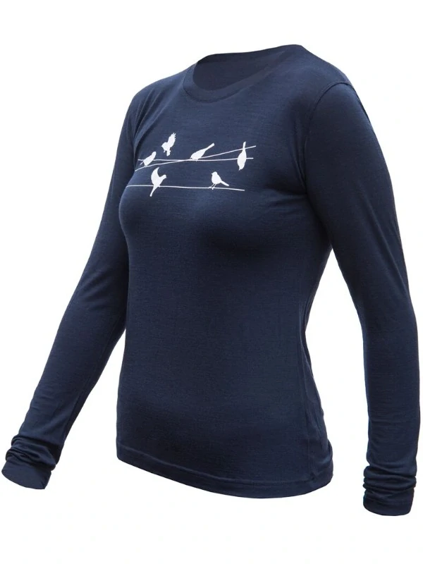 MERINO SENSOR ACTIVE SONGBIRDS - dámské tričko, dlouhý rukáv, deep blue