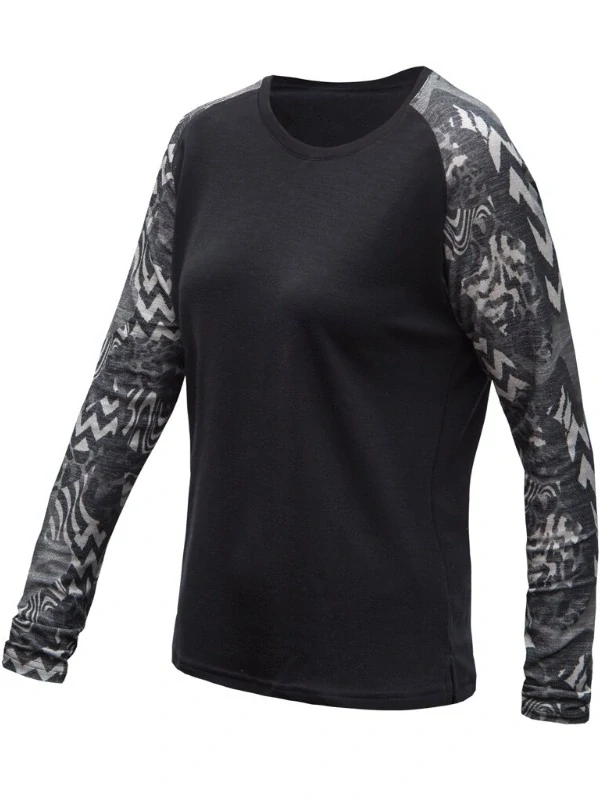 MERINO BLEND SENSOR - dámské triko, dlouhý rukáv, ČERNÁ/ZEBRA