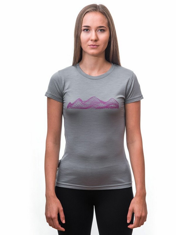 MERINO SENSOR ACTIVE MOUNTAINS - dámské tričko, krátký rukáv, světle šedá