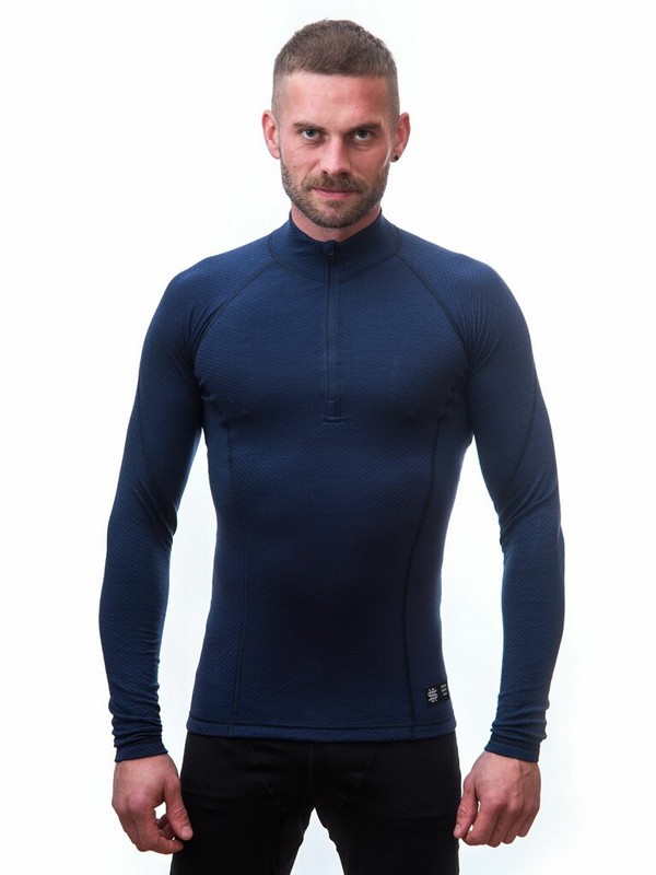 MERINO SENSOR DF - pánské tričko, dlouhý rukáv, zip u krku, deep blue