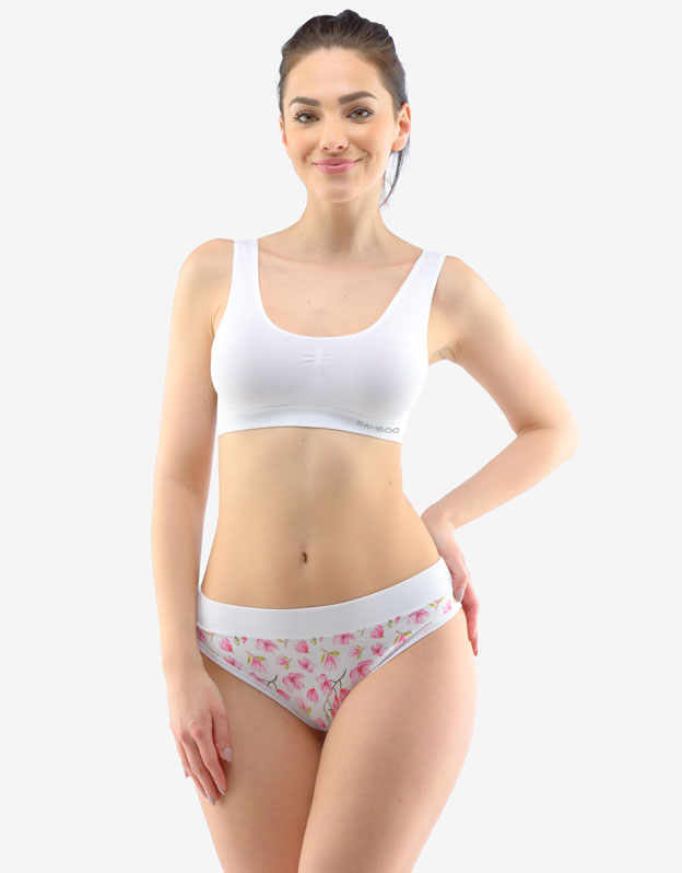 DOLORES dámské bambusové klasické kalhotky, bílá - světle růžová