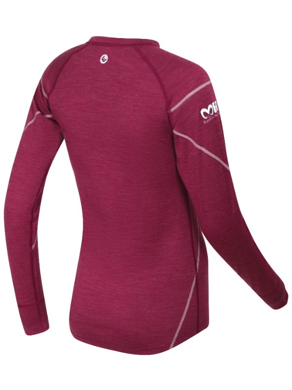 KERRY MERINO dámské merino tričko s dlouhým rukávem, vínový melír