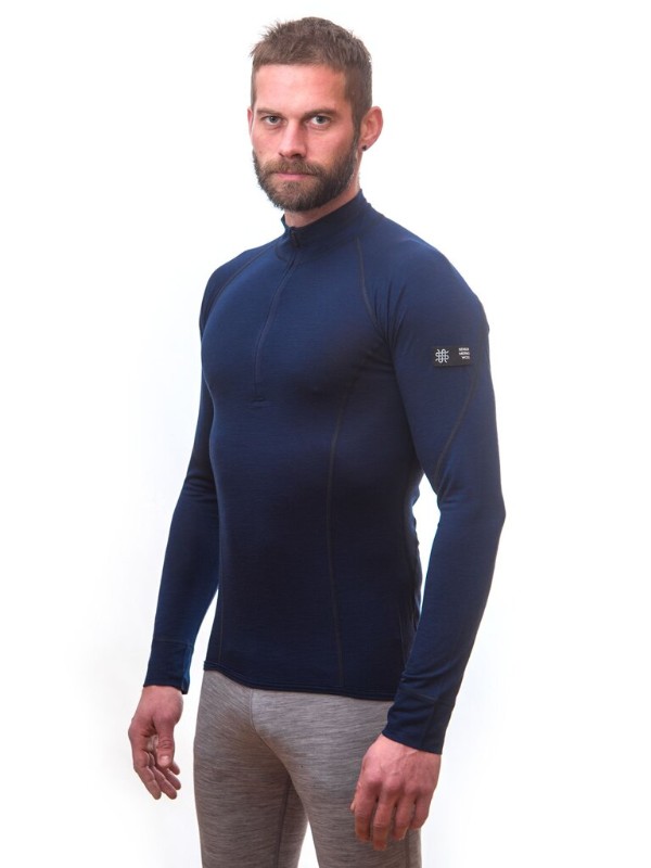 MERINO SENSOR ACTIVE - pánské triko s dlouhým rukávem, stoják, zip, deep blue