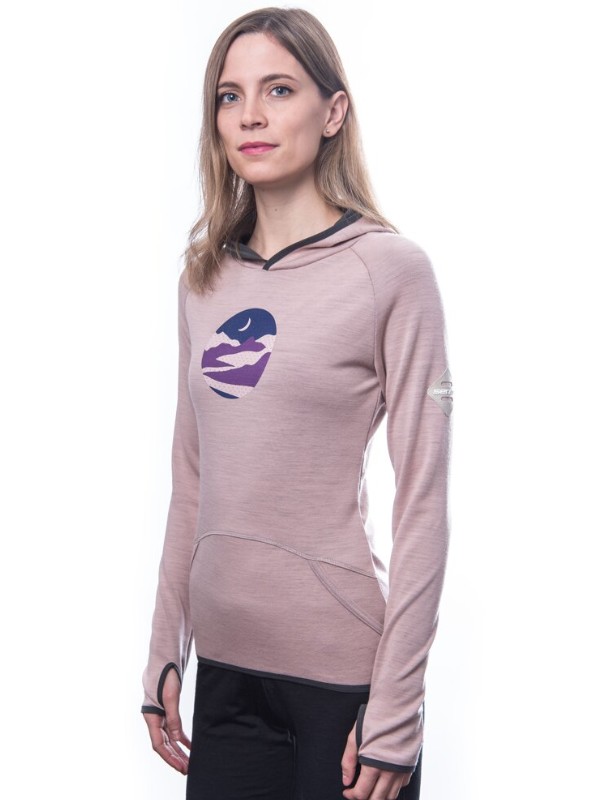 MERINO SENSOR UPPER TRIGLAV - dámská mikina klokanka, kapuce, dusty pink