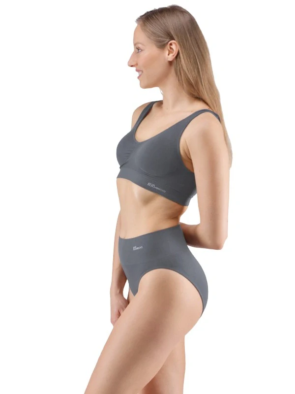 ILIONE dámské bambusové kalhotky klasické se širokým bokem, tmavě šedá