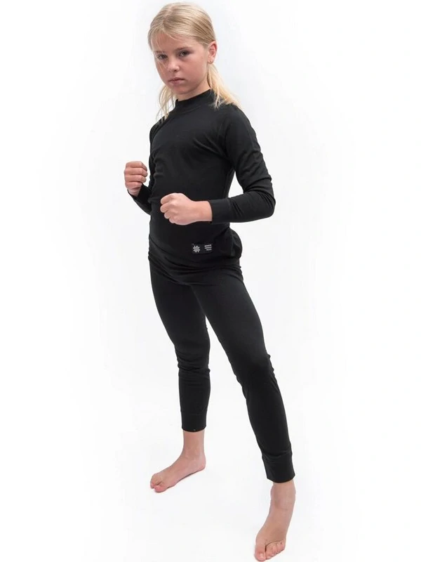 MERINO ACTIVE SENSOR dětský set trička s dlouhým rukávem a spodků, černá