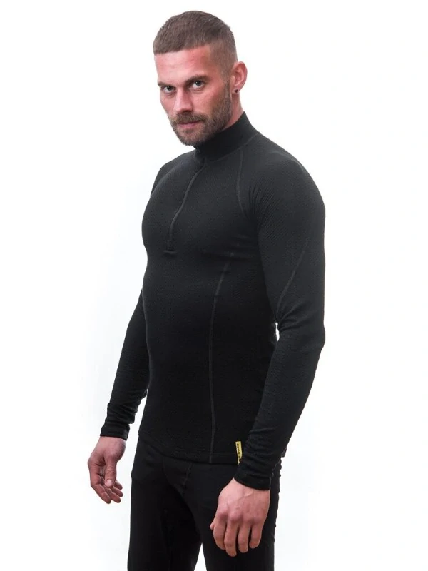 MERINO SENSOR DF - pánské tričko, dlouhý rukáv, zip u krku, černá