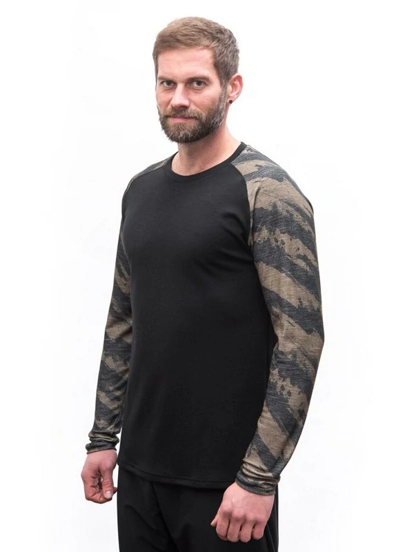 MERINO SENSOR BLEND IMPRESS - pánské tričko, dlouhý rukáv, ČERNÁ/BRUSH