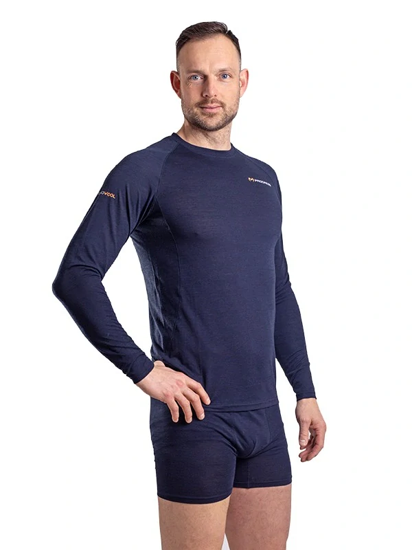 EINAR 125 pánské merino triko, dlouhý rukáv, černo - modrá