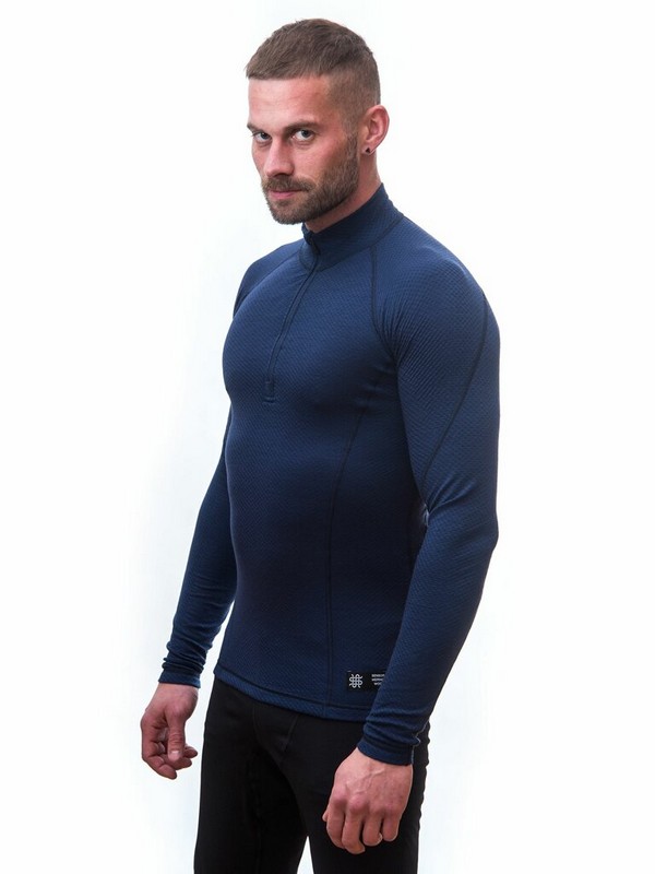 MERINO SENSOR DF - pánské tričko, dlouhý rukáv, zip u krku, deep blue