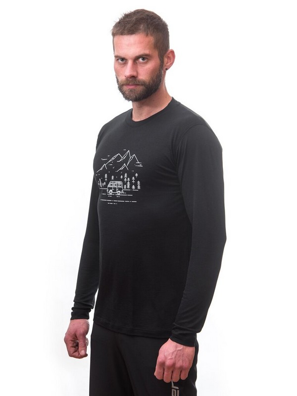 MERINO ACTIVE SENSOR VAN LIFE - pánské tričko s dlouhým rukávem, černá
