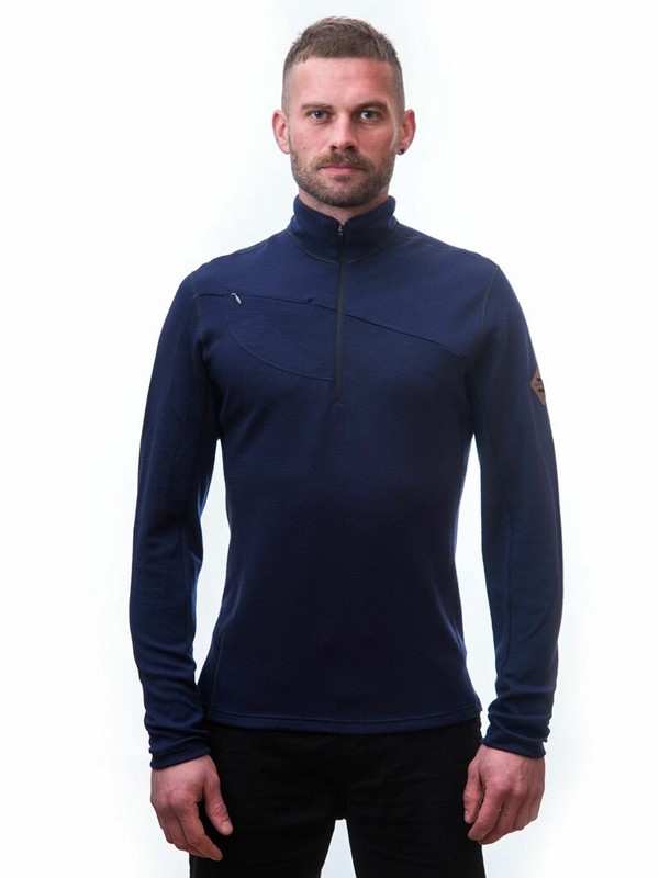 MERINO SENSOR UPPER - pánská mikina, zip u krku, deep blue