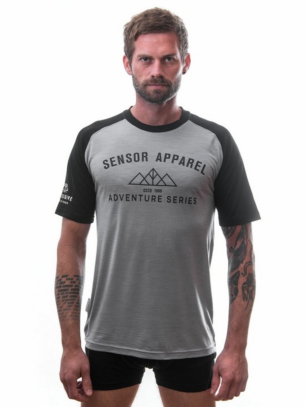 MERINO SENSOR ACTIVE PT ADVENTURE - pánské triko, krátký rukáv, šedá/černá