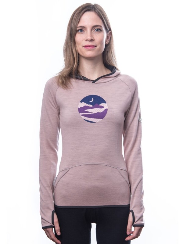 MERINO SENSOR UPPER TRIGLAV - dámská mikina klokanka, kapuce, dusty pink