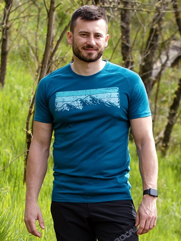 MAOR pánské merino tričko s krátkým rukávem, petrol melír