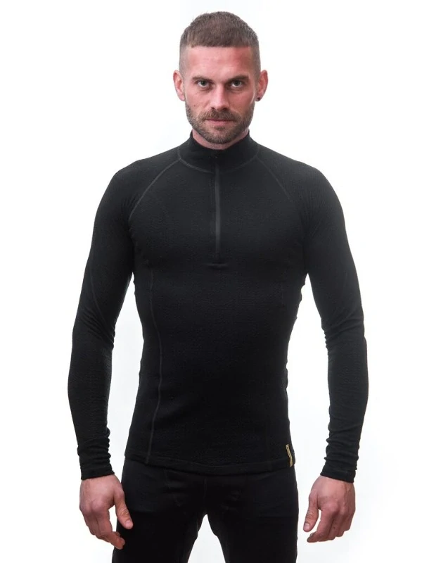 MERINO SENSOR DF - pánské tričko, dlouhý rukáv, zip u krku, černá