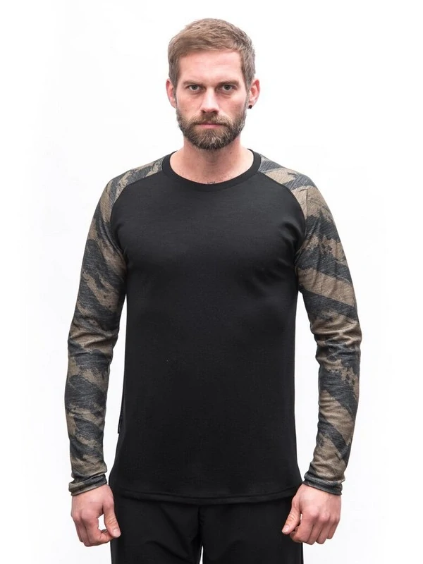 MERINO SENSOR BLEND IMPRESS - pánské tričko, dlouhý rukáv, ČERNÁ/BRUSH