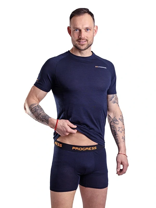 NIELS 125 pánské merino boxerky, černo - modrá