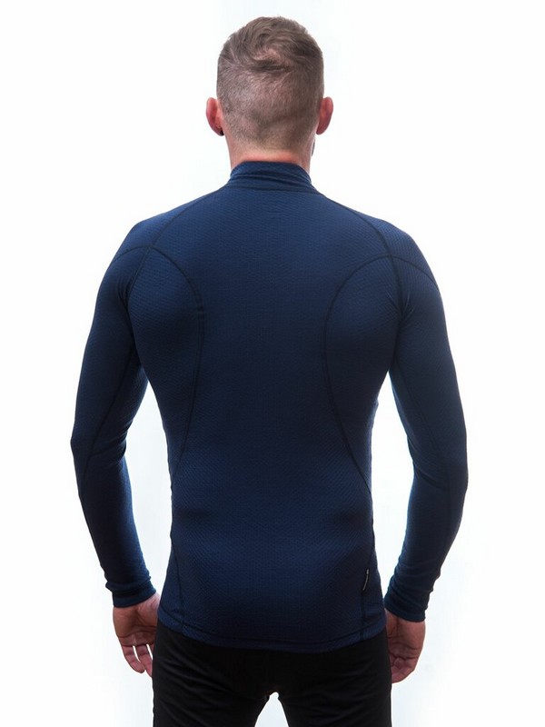 MERINO SENSOR DF - pánské tričko, dlouhý rukáv, zip u krku, deep blue
