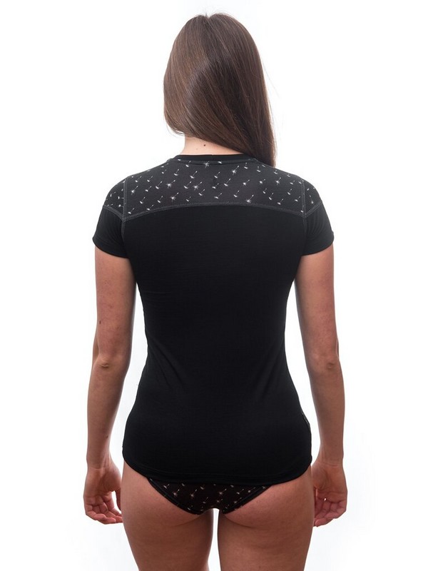 MERINO IMPRESS SENSOR - dámské triko, krátký rukáv, ČERNÁ/PATTERN