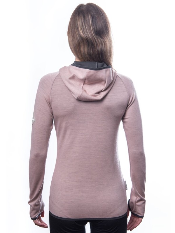 MERINO SENSOR UPPER TRIGLAV - dámská mikina klokanka, kapuce, dusty pink