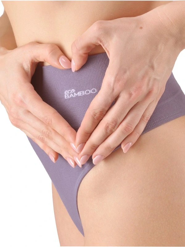 COLETTE dámské bezešvé bambusové tanga s vysokým pasem a širším lemem, kouřová - bílá
