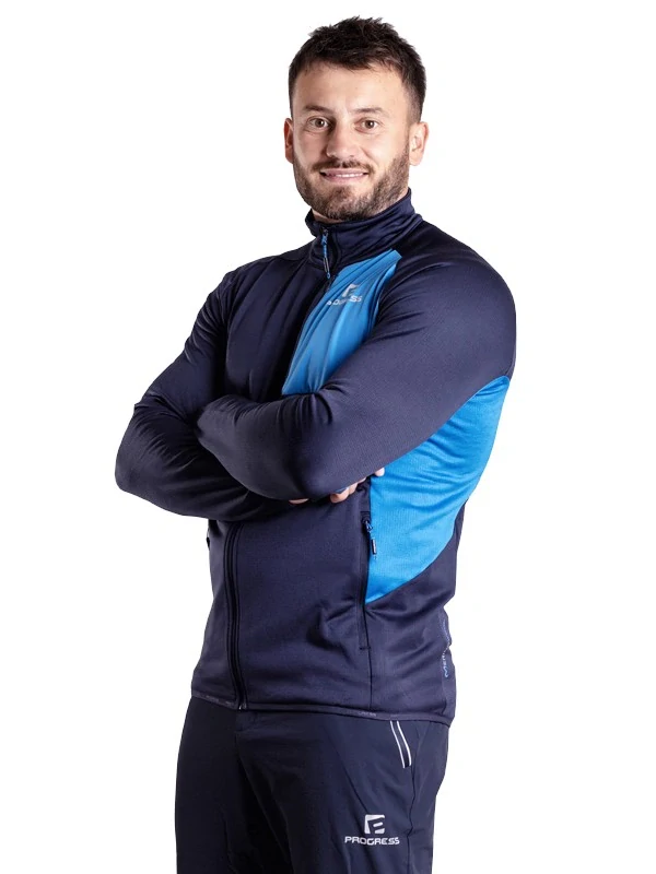 FORBES MAN pánský funkční merino rolák s celozipovým propínáním, černomodrá - modrá