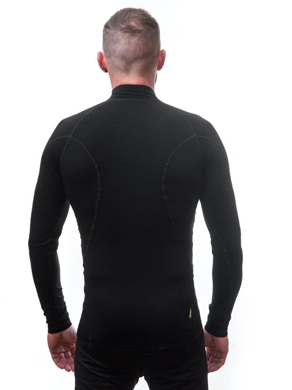 MERINO SENSOR DF - pánské tričko, dlouhý rukáv, zip u krku, černá