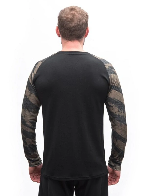 MERINO SENSOR BLEND IMPRESS - pánské tričko, dlouhý rukáv, ČERNÁ/BRUSH