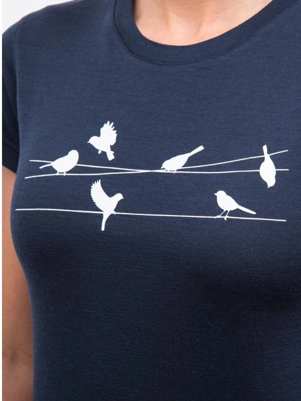 MERINO SENSOR ACTIVE SONGBIRDS - dámské tričko, krátký rukáv, deep blue
