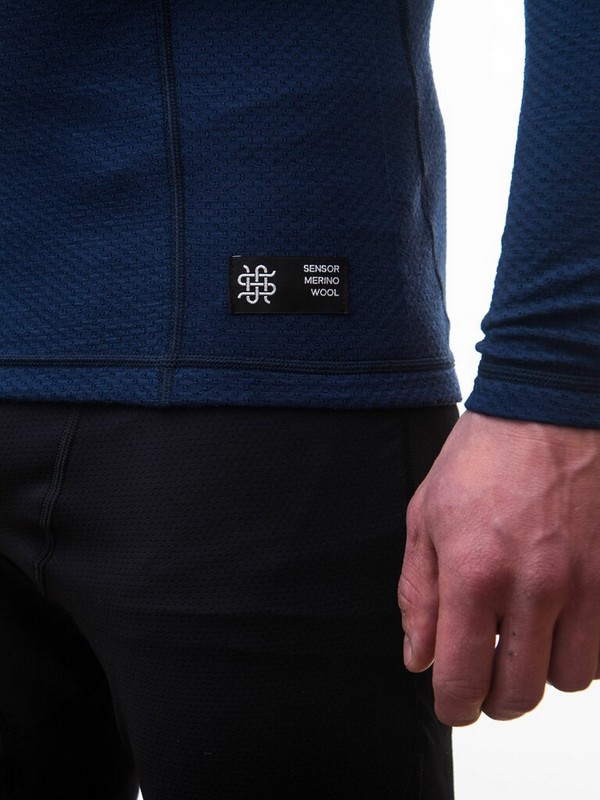 MERINO SENSOR DF - pánské tričko, dlouhý rukáv, zip u krku, deep blue