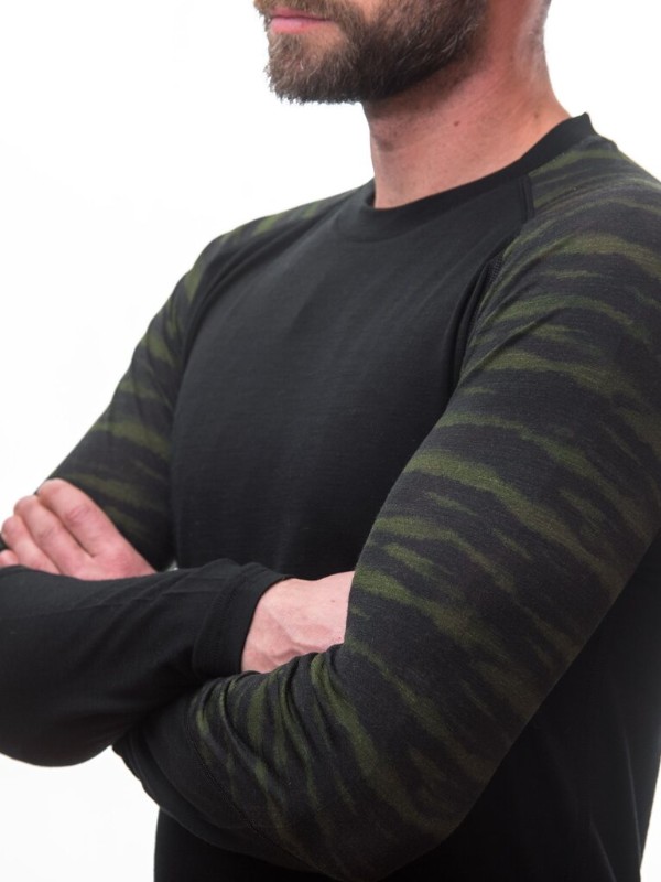MERINO IMPRESS SENSOR - pánské triko, dlouhý rukáv, ČERNÁ/BATIK
