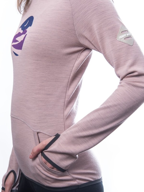 MERINO SENSOR UPPER TRIGLAV - dámská mikina klokanka, kapuce, dusty pink