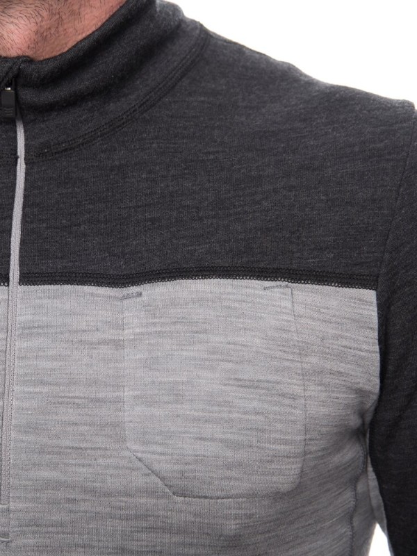 MERINO SENSOR BOLD M3 - pánské tričko s dlouhým rukávem, zip u krku, cool gray / anthracite