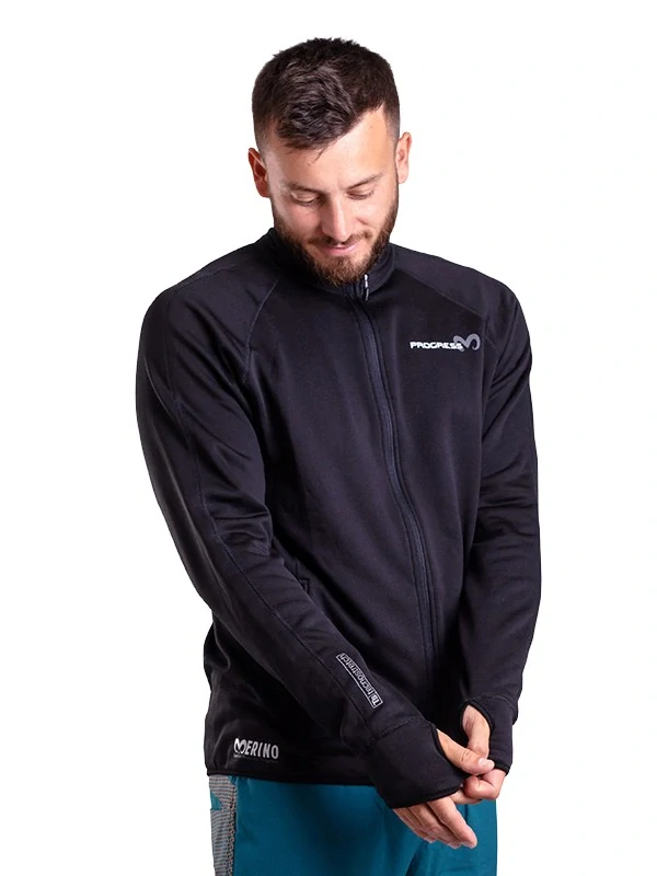 LARS pánská merino mikina, celozip, černá