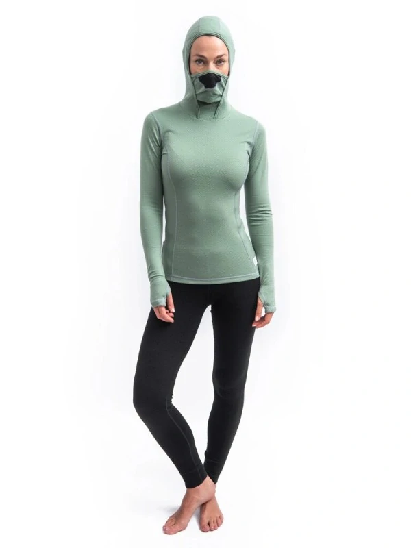 MERINO SENSOR DF - dámské tričko, dlouhý rukáv s kapucí, basil green