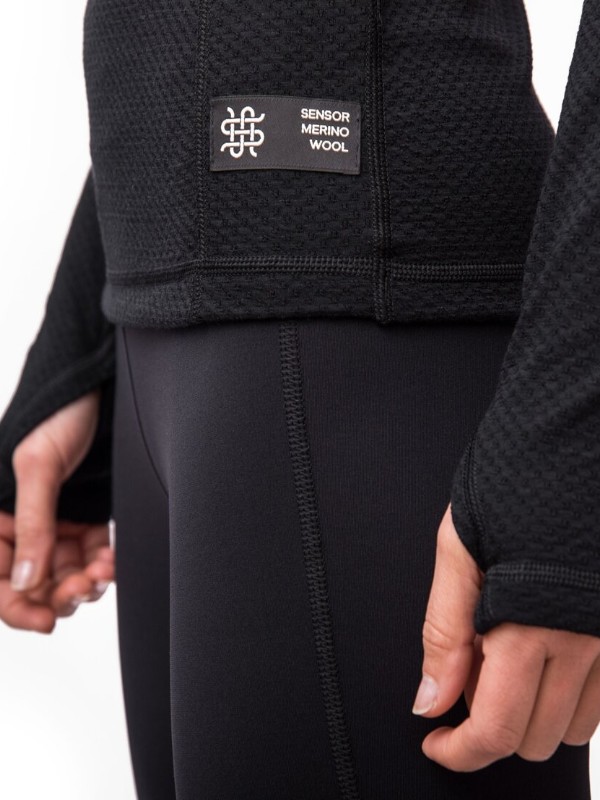 MERINO SENSOR DF - dámské tričko, dlouhý rukáv s kapucí, černá