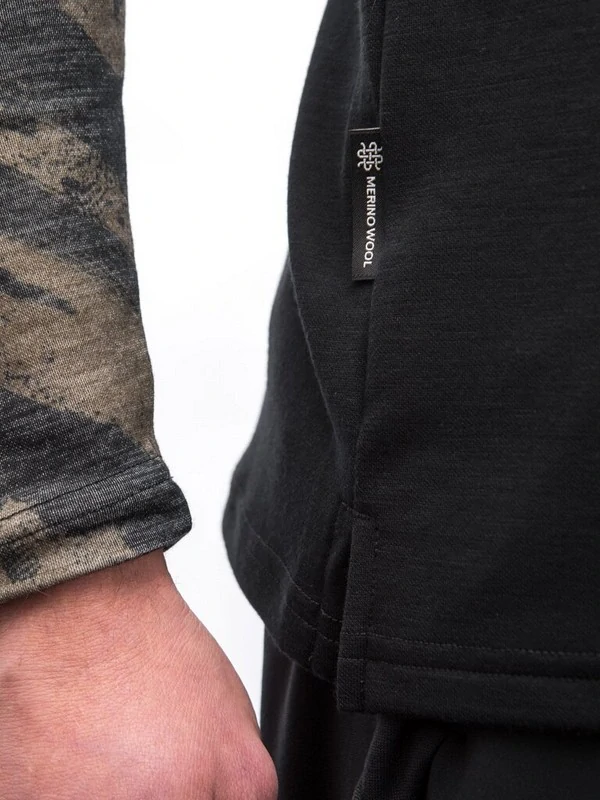 MERINO SENSOR BLEND IMPRESS - pánské tričko, dlouhý rukáv, ČERNÁ/BRUSH