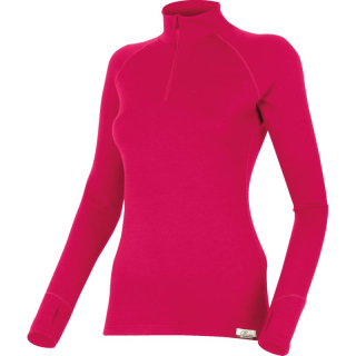 MERINO LASTING LAURA dámská merino mikina/svetr se stojáčkem, krátký zip, růžová