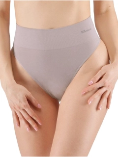 COLETTE dámské bezešvé bambusové tanga s vysokým pasem a širším lemem, šedohnědá