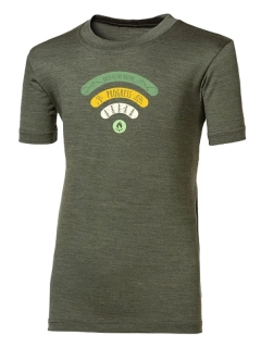 BRAM SIGNAL dětské merino tričko s krátkým rukávem, khaki melír
